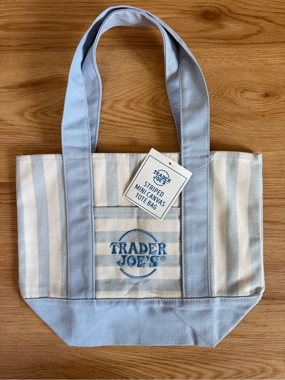 Summer 2026 Trader Joe’s Striped Mini Canvas Tote Bag - Light Blue